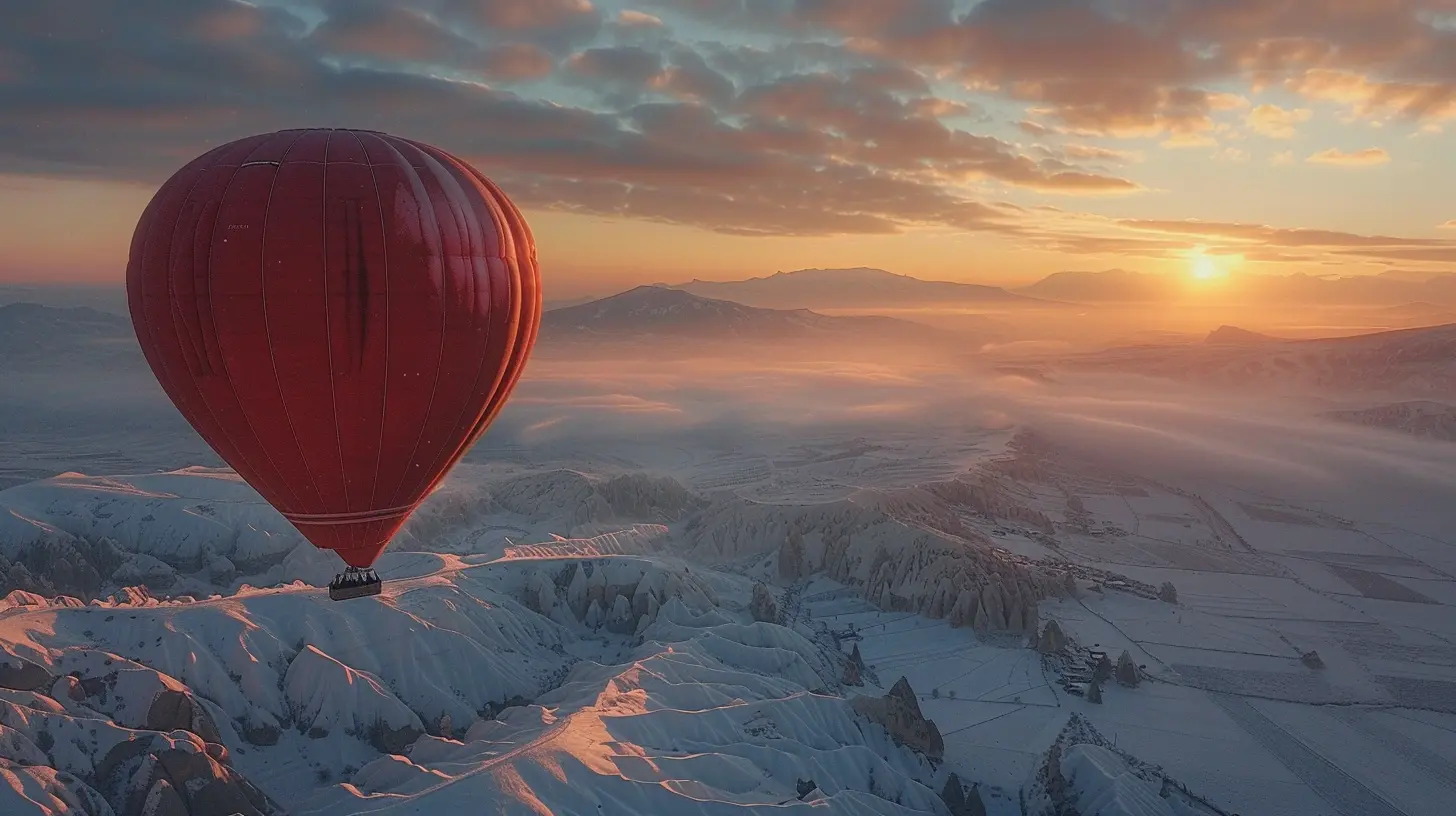 Drift in a Hot Air Balloon Over Cappadocia’s Winter Scenery